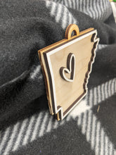Load image into Gallery viewer, State shapes with heart - Wood ornament