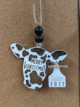 Load image into Gallery viewer, Cow Ornament with cow tag - Wood ornament

