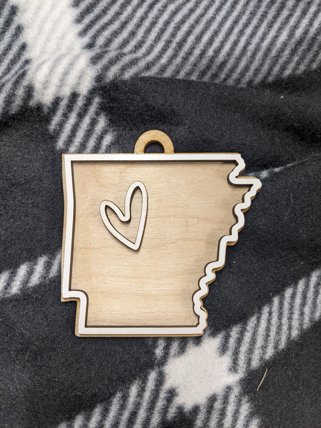 State shapes with heart - Wood ornament