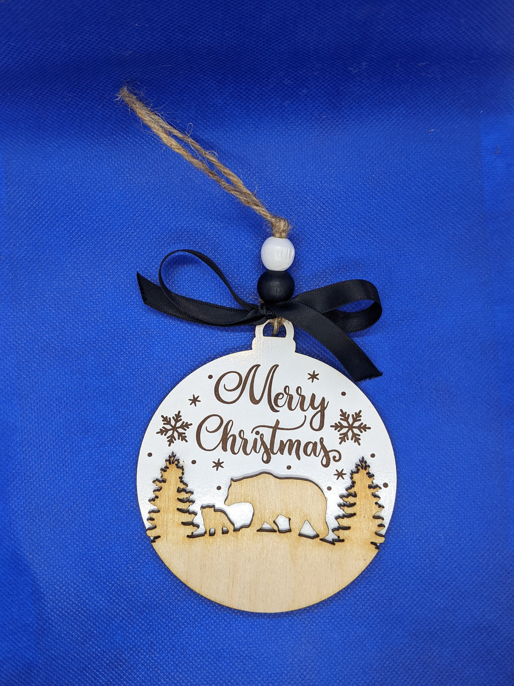 Winter Bear animal round ornament - Wood ornament